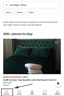 Airbnb explore page on iphone & android