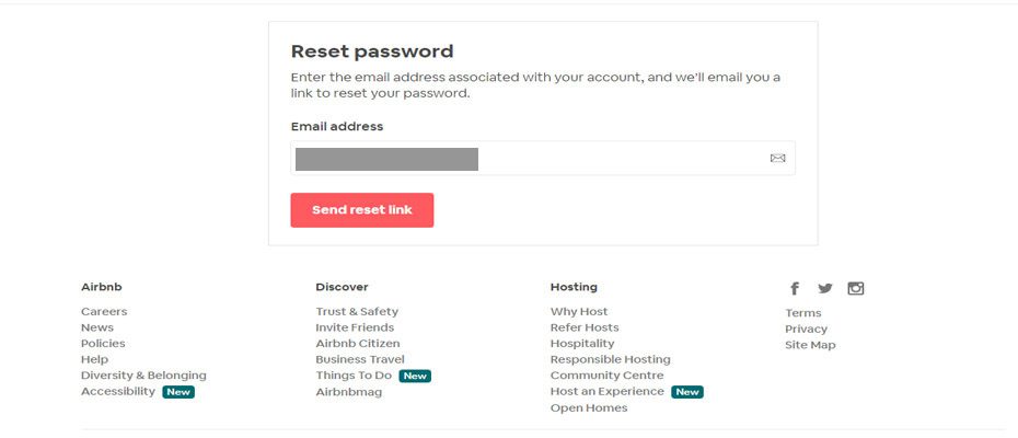 Airbnb reset password