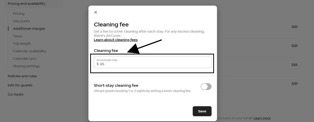 how to add an cleaning fee on airbnb app